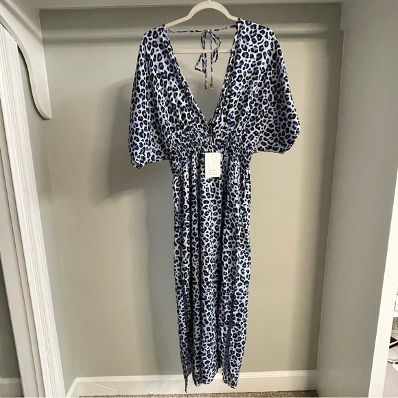 Raviya Dress Beach Resort Cover Up Navy Animal Print Side Slits Popover S New - Picture 7 of 11